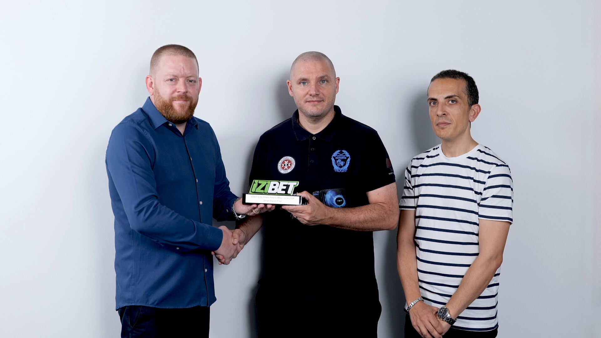 James Morgan, Brand Manager of IZI Group plc, Johan Attard and Stephen Azzopardi, Administrator of the Malta Sports Journalists Association.